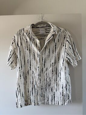 Denim & Flower Short-Sleeve Button-Down Shirt - White & Black Stripe